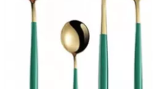 Set de 24 piese tacamuri in stil portughez- culoare verde si auriu