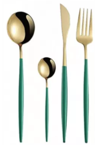 Set de 24 piese tacamuri in stil portughez- culoare verde si auriu - 1