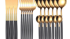 Set de 24 tacamuri elegante si rafinate cu un finisaj luxos NEGRU cu AURIU