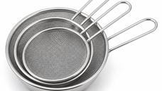 Set de 3 strecuratori din inox cu maner pentru diverse dimensiuni