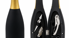 Set de 5 Accesorii pentru Vin CHAMPAGNE in Cutie Eleganta Tip Sticla de Sampanie