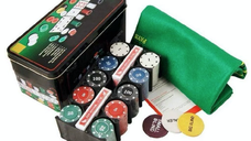 Set Joc de Poker cu 200 Jetoane si Cutie Metalica + Accesorii Complete