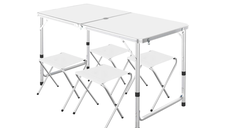 Set Masa plianta pentru camping gradina cu 4 scaune alb