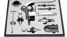 Set premium accesorii profesionale pentru vin in cutie de lemn 9 elemente kitul somelierului