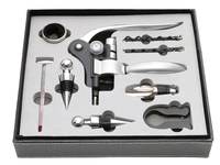 Set premium accesorii profesionale pentru vin in cutie de lemn 9 elemente kitul somelierului - 1