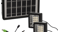 Set proiector solar cu LED 12 SMD 3W alb rece 6000K cu panou si port de incarcare USB Q D630 Andowl
