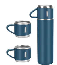 Set termos din inox cu 3 cesti 500ml sticla termoizolanta pentru bauturi fierbinti si reci ALBASTRU - 1