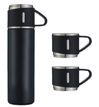 Set termos din inox cu 3 cesti 500ml sticla termoizolanta pentru bauturi fierbinti si reci NEGRU - 1