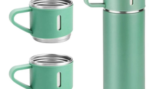 Set termos din inox cu 3 cesti 500ml sticla termoizolanta pentru bauturi fierbinti si reci VERDE