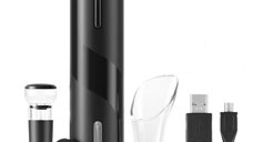 Set tirbuson electric si accesoriu taiere sigiliu NEGRU