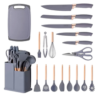 Set ustensile GRI bucatarie 19 piese silicon alimentar cutite tocator termorezistente antiaderente suport blat GRI - 1