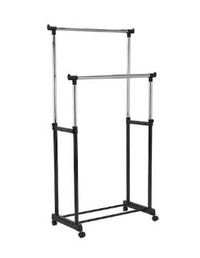Stender mobil dublu supor metalic pentru haine si umerase cu roti - 1