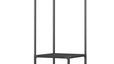 Suport de colt tip cuier pentru haine cu spatiu de depozitare 2 rafturi de depozitare si 4 carlige duble