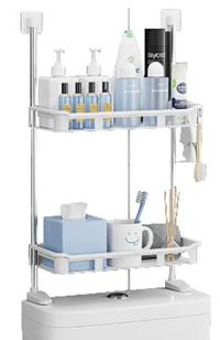 Suport depozitare multifunctional deasupra vasului wc cu doua rafturi Alb - 1