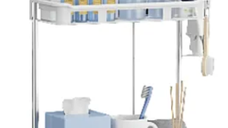 Suport depozitare multifunctional deasupra vasului wc cu doua rafturi Alb