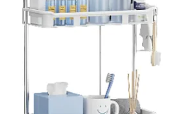 Suport depozitare multifunctional deasupra vasului wc cu doua rafturi Alb