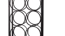 Suport pentru 6 sticle vin si 2 pahare din otel si lemn