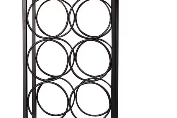 Suport pentru 6 sticle vin si 2 pahare din otel si lemn