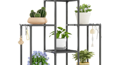 Suport pentru flori cu 6 polite si roti metal design modern 82.5 × 27.5 × 77 cm