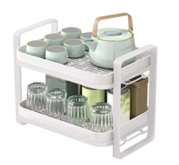 Suport pentru scurgerea paharelor cu 2 nivele si maner ALB - 1