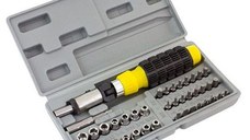 Trusa 41 Piese Surubelnita cu clichet si maner ergonomic 14 tubulare 8 biti  24 biti de precizie 2 adaptoare AN