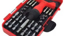 Trusa surubelnita rosie cu maner 25 piese biti de precizie