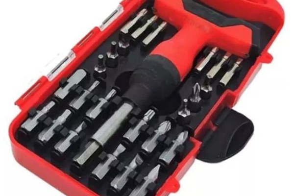 Trusa surubelnita rosie cu maner 25 piese biti de precizie