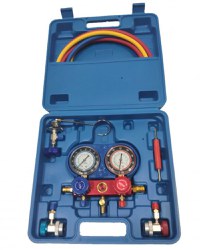 Trusa verificat AC cu 2 manometre 2 Robineti 2 mufe si 3 furtune 90cm pentru aer conditionat  / Freon - 1