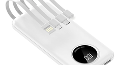 UB Baterie externa 10.000 mAh cu 5 iesiri, cabluri integrate si indicator LED