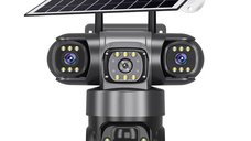 UB Camera de supraveghere video tripla cu panou solar si cartela SIM 4G de 6MP Full HD