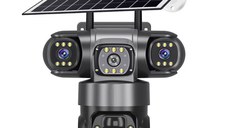 UB Camera de supraveghere video tripla cu panou solar si cartela SIM 4G de 6MP Full HD