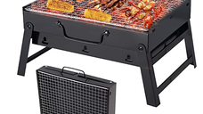 UB Gratar portabil tip valiza pentru gradina camping plaja din metal negru 27cmx35cmx23cm
