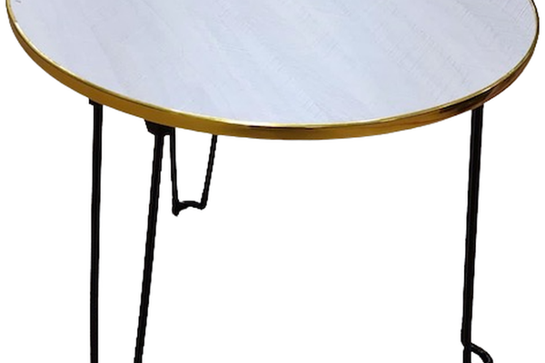 UB Masa Mica Rotunda Alb Auriu cu piciore Metalica Negre