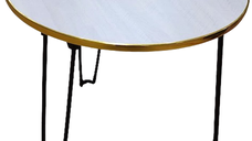 UB Masa Mica Rotunda Alb Auriu cu piciore Metalica Negre