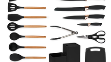 UB Set de 19 piese NEGRE ustensile de bucatarie cu tocator si suport depozitare inclus NEGRE