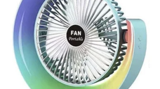 Ventilator de birou Andowl Q-FS800 cu iluminare LED RGB roz
