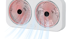 Ventilator dublu portabil USB cu 2 capete flux de aer puternic silentios cu maner