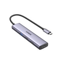 Adaptor multifunctional 5-in-1 UGREEN USB-C Adapter , 1X USB 3.0, 2X USB 2.0, 1X HDMI 4K,USB-C 100W PowerDelivery, Gri - 1