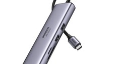 Adaptor multifunctional 7-in-1 UGREEN USB-C, 2 x USB 3.2, 1 x HDMI 4K, 1 x USB-C PD 100W, 1 x Ethernet 1Gbps, Gri