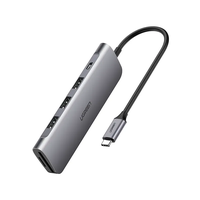 Adaptor multifunctional UGREEN 6-in-1 USB C CM195, 3 x USB 3.0, 1 x HDMI, 1 x SD, 1 x Micro SD, Gri - 1