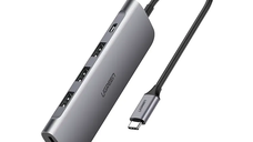Adaptor multifunctional UGREEN 6-in-1 USB C CM195, 3 x USB 3.0, 1 x HDMI, 1 x SD, 1 x Micro SD, Gri