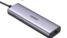 Adaptor multifunctional UGREEN USB C CM512, 2 x USB-A 3.0, 1 x USB-C, 1 x HDMI, 1 x RJ45, 1 x SD, 1 x microSD, Gri