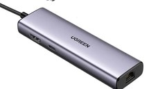 Adaptor multifunctional UGREEN USB C CM512, 2 x USB-A 3.0, 1 x USB-C, 1 x HDMI, 1 x RJ45, 1 x SD, 1 x microSD, Gri