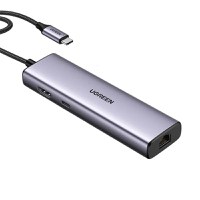 Adaptor multifunctional UGREEN USB C CM512, 2 x USB-A 3.0, 1 x USB-C, 1 x HDMI, 1 x RJ45, 1 x SD, 1 x microSD, Gri - 1