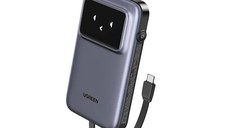 Baterie externa UGREEN 10000mAh Power Bank PB511, 30W, Incarcare bidirectionala, Cablu tip C incorporat, Gri