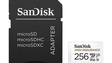 Card de memorie SanDisk 256GB High Endurance Video cu Adaptor, microSDXC, Clasa 10, V30, UHS-I U3