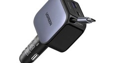 Incarcator auto rapid cu cablu retractabil UGREEN 60W Fast Car Charger EC602 USB-C/A