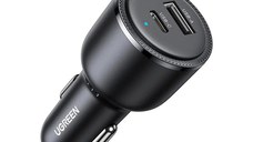 Incarcator auto UGREEN 63W 2-Port Fast Car Charger EC701, 1 x USB A, 1 x USB C, Gri