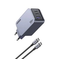 Incarcator rapid retea UGREEN Nexode 100W 3-Port GaN Fast Charger EU, 1 x USB-A - 2 x USB-C, Gri - 2