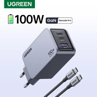 Incarcator rapid retea UGREEN Nexode 100W 3-Port GaN Fast Charger EU, 1 x USB-A - 2 x USB-C, Gri - 3